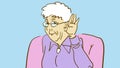 Cartoon Elderly Lady In Armchair Listens Attentively With Her Hand At Her Ear. Funny Granny