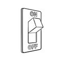 Cartoon electric switch, black and white, hand drawn, sketch style, isolated on white background.