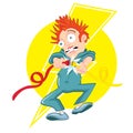 Cartoon electrician getting