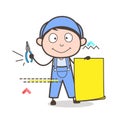 Cartoon Electrician with Paper Banner Vector Royalty Free Stock Photo