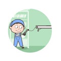 Cartoon Electrician Repairing Light Vector