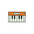 Cartoon electronic synthesizer icon.