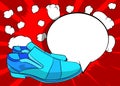 Cartoon Elegant Shoes with blank speech bubble, comic book Leather Footwear background. Retro vector comics pop art design