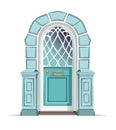 cartoon elegant vintage front door in turquoise colour