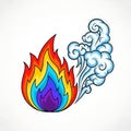 Cartoon Elemental Icons: Vibrant Fire and Ice on White Backdrop Royalty Free Stock Photo
