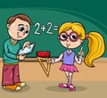 Cartoon elementary age children at the blackboard