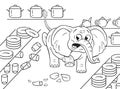 Cartoon elephant in a china shop illustration