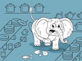 Cartoon elephant in a china shop illustration