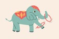 cartoon elephant circus with rings in retro colors