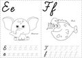 Cartoon elephant and fish. Alphabet tracing worksheet Royalty Free Stock Photo