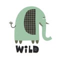 Cartoon elephant, hand drawing lettering. colorful vector illustration for kids, flat style. Royalty Free Stock Photo