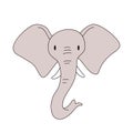 Cartoon elephant head isolated. Colored vector illustration of an elephant head with a stroke on a white background Royalty Free Stock Photo