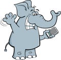 Cartoon elephant holding a cell phone.
