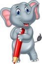 Cartoon elephant holding red pencil