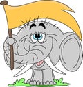 Cartoon elephant holding a yellow flag with his trunk vector illustration