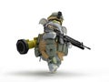 Cartoon elephant infantryman walks 3D Illustration