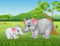 Cartoon elephant mother and calf bonding relationship in the jungle Royalty Free Stock Photo