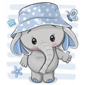 Cartoon Elephant in panama hat on a striped background Royalty Free Stock Photo