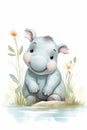 A cartoon elephant sitting on a rock deep in flowers with a prin