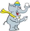 Cartoon elephant throwing snowballs with it`s trunk. Royalty Free Stock Photo