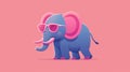 A cartoon elephant wearing sunglasses and pink shades on a red background, AI Royalty Free Stock Photo