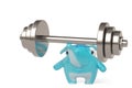 Cartoon elephant in weightlifting,3D illustration.
