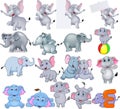 Cartoon elephants collection with different actions Royalty Free Stock Photo