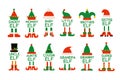 Cartoon elf family isolated Christmas monograms. Elf or gnome hat and shoes. Brother elf, sister, mommy, daddy. Baby elf