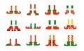 Cartoon elves feet with boots isolated illustrations. Christmas elf feet in shoes. Vector set of elves legs. Santa Royalty Free Stock Photo