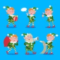 Cartoon elves set. Santa Claus helpers cute characters. Christmas design elements. Vector illustrations Royalty Free Stock Photo