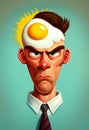 Cartoon of an embarrassed humiliated man showing the meaning of the phrase \'with egg on your face