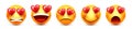 Cartoon emoji with hearts, emoticons collection. Yellow face with emotions, mood. Facial expression, realistic emoji