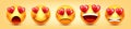 Cartoon emoji with hearts, emoticons collection. Yellow face with emotions, mood. Facial expression, realistic emoji