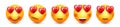 Cartoon emoji with hearts, emoticons collection. Yellow face with emotions, mood. Facial expression, realistic emoji