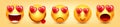 Cartoon emoji with hearts, emoticons collection. Yellow face with emotions, mood. Facial expression, realistic emoji