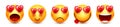 Cartoon emoji with hearts, emoticons collection. Yellow face with emotions, mood. Facial expression, realistic emoji