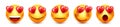 Cartoon emoji with hearts, emoticons collection. Yellow face with emotions, mood. Facial expression, realistic emoji