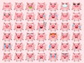 Cartoon emoji pigs set icons stickers emoticons. Cartoon animal characters different emotions. Symbols digital chat objects. Royalty Free Stock Photo