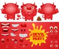 Cartoon emoticon red devil character creation kit Royalty Free Stock Photo