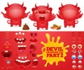 Cartoon emoticon red devil character creation kit. Royalty Free Stock Photo