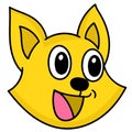 Cartoon emoticon yellow weasel head laughing, doodle icon image kawaii