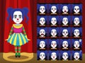 Clown Harlequin Girl Costume Cartoon Emotion faces Vector Illustration