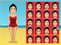 Swimsuit Swimdress Cartoon Emotion faces Vector Illustration