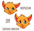 Cartoon emotion of fox - skepticism, joy