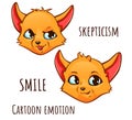 Cartoon emotion of fox - smile, skepticism