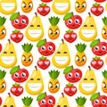 Cartoon emotions fruit characters natural food vector smile nature happy expression seamless pattern background