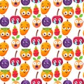 Cartoon emotions fruit characters natural food vector smile nature happy expression seamless pattern background