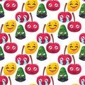 Cartoon emotions fruit characters natural food vector smile nature happy expression seamless pattern background