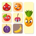 Cartoon emotions fruit characters natural food vector smile nature happy expression juicy mascot tasty design.