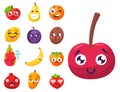 Cartoon emotions fruit characters natural food vector smile nature happy expression juicy mascot tasty design.